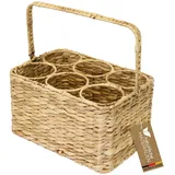 HMF Flaschenträger für 6 Flaschen, Flaschenkorb geflochten aus nachhaltiger Wasserhyazinthe 32 x 22 x 18 cm