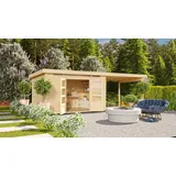 Gartenhaus Holz 28mm Gerätehaus Kandern 9 natur mit Anbaudach 653x304cm +AKTION+