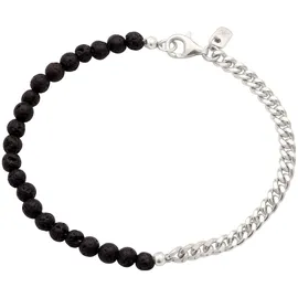 KUZZOI Bead-Armband-Set Panzerkette Lava Schwarz 925 Sterling Silber silberfarben 21 cm