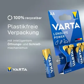 Varta Batterien AA, 10+10 (20 Stück), Longlife Power, Alkaline, 1,5V, ideal für Spielzeug, Funkmaus, Taschenlampen, Verpackung zu 90% recycelt, Made in Germany