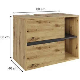Vicco Waschbeckenunterschrank Viola Artisan/grau, 80 x 60 cm mit 2 Schubladen, Rechteckig, 80x60x46 Badezimmer, Badezimmerschränke, Waschbeckenunterschränke