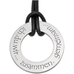 Kette mit Anhänger FIRETTI "Schmuck Geschenk Halskette, Lederband" Gr. 48, schwarz (edelstahlfarben, schwarz), Halsketten, 48, Edelstahl-Leder, L: 52cm, Edelstahl, Leder