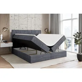 altdecor Boxspringbett mit Matratze und Lattenrost - VELANTO -BZ - 160x200 cm - Dunkelgrau Samt - Boxbett, Topper, Polsterbett mit Bettkasten, Bett... - Dunkelgrau