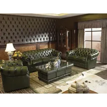 Salottini Chesterfield 3-2-1 Garnitur Leder 3-Sitzer + 2-Sitzer + Sessel Grün