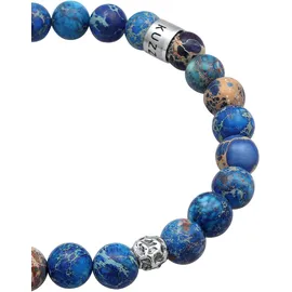 KUZZOI Armband Herren Achat Perlen Blau Beads 925 Silber Größe 23