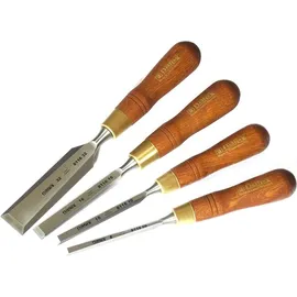 NAREX Premium Meißel-Set mit abgeschrägten Kanten und gebeizten Hainbuchenholzgriffen, 4-teiliges Set