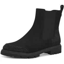 Chelseaboots MARCO TOZZI BY GMK "BELLO", Damen, Gr. 36, schwarz, Textil, Elastischer Einsatz, unifarben, Glitzer, Veloursleder, modisch, Schuhe, Blockabsatz, Stiefelette, Boots mit funkelnden Strasssteinen