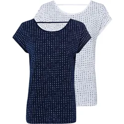T-Shirt, mit dekorativem Band im Nacken, Gr. 32/34, navy, weiß, , 87076531-32