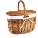 MyBer® Korb Picknickkorb Tragekorb Einkaufskorb mit 2 Deckeln Weidenkorb Weide geflochten braun K12-027-SW