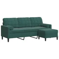 vidaXL Sofa 3-Sitzer-Sofa mit Hocker Dunkelgrün 180 cm Samt grün