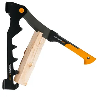Fiskars X-Series Holzspalter-Set mit Wandhalterung und Machete WoodXpert XA3, Zum Spalten von Brennholz und Ästen, 1079159