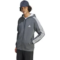 Adidas Herren Essentials 3-Streifen Full Zip Trainingsjacke mit Kapuze, Dunkelgrau meliert, M