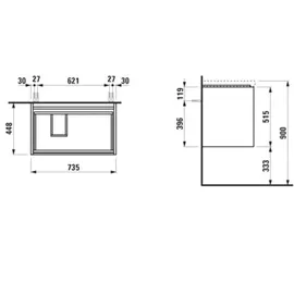 Laufen LANI für LUA Waschtischunterbau, 2 Schubladen, SoftClose, für WT-Ablage rechts, 750x515x445mm, H4035921122661, Farbe: Verkehrsgrau