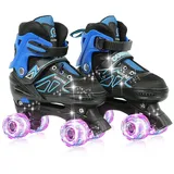 Rollschuhe für Kinder, Rollschuhe, Rollschuhe, Puppe, Quad-Roller, verstellbar, mit 4 Leuchtrollen, Größe verstellbar, für Mädchen, Anfänger, Geburtstagsgeschenk, Blau und Schwarz