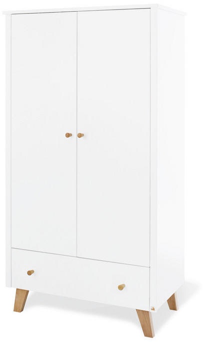 Pinolino Babykleiderschrank Pinolino Pan, Weiß, Eiche, Holz, Eiche, massiv, 2 Fächer, 1 Schubladen, 100x185x56 cm, Babymöbel, Babykleiderschränke