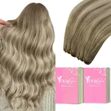 YoungSee Tressen Extensions Echthaar Ombre Echthaar Tressen Braun Ombre Blond Tressen Echthaar zum Einnahen 45cm Haartressen Balayage Weave Extensions Echthaar Remy Tressen Echthaar 100g #8/60/8