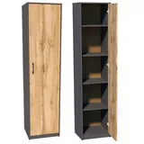 home collective Regal mit 5 Ebenen in mattem Finish Aktenschrank mit 4 Einlegeböden und 1 Tür, Standregal 39 cm breit mit hochwertigen Polymergriffen ideal für Schlafzimmer, Wohnzimmer, Flur, Büro graphit Eiche