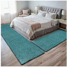 OTTO home Hochflor-Bettumrandung Banji, Höhe 37 mm, (3-tlg), Uni Farben, weich und flauschig, auch als Läufer & in rund erhältlich blau 1 St. x 80 cm x 200 cm