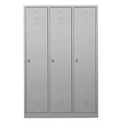 PROREGAL Garderobenspind Camel | 3-Fach mit Pro-Aufteilung| HxBxT 180x119x50 cm | Vorhängeschloss | Grau