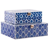 DOTMALL Box-Schmuckkästchen DKD Home Decor Blau Marineblau Holz 24 x 20 x 8 cm (2 Stück)