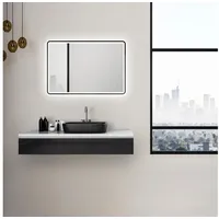Talos Black Moon Badspiegel Mit Beleuchtung - Led Badezimmerspiegel 80x60 Cm - Led Spiegel Mit Umlaufenden Raumlicht - Spiegel Mit Lichtfarbe Neutralweiß - Lichtspiegel Mit Aluminiumrahmen - Talos