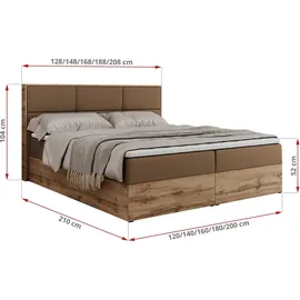 MKS Meble Boxspringbett, Doppelbett mit bettkasten und Multipocket-Matratze, Polsterbett mit Kopfteil, Eiche Holzrahmen - Albero-2 - 200x200cm - Braun Kunstl... - Braun