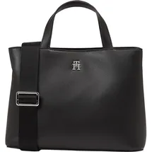 Tommy Hilfiger Damen Tasche Essential Satchel mit Reißverschluss, Schwarz (Black),
