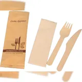 Pro DP 250x Bio Besteckset Holzgabel+Holzmesser+Serviette 33x33cm natur in Papierhülle