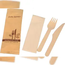 Pro DP 250x Bio Besteckset Holzgabel+Holzmesser+Serviette 33x33cm natur in Papierhülle
