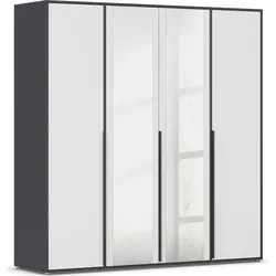 Drehtürenschrank »Kleiderschrank Schrank Garderobe Wäscheschrank NAGATA mit Spiegel«, (in 3 verschiedenen Ausstattungen BASIC/CLASSIC/PREMIUM), und modernen Stangengriffen in Graumetallic TOPSELLER MADE IN GERMANY, Graumetallic/Alpinweiß, , 37151430-0...
