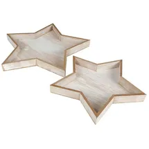 Buri Dekotablett-Set Stern 2-teilig aus Holz Natur im Used-Look