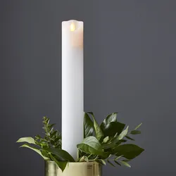 LED Stumpenkerze - Taufkerze - Echtwachs - mechanische Flamme - H: 30cm, D: 5cm - Timer - weiß