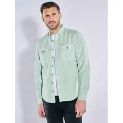 emilio adani Herren Langarm-Hemd aus Leinen Grün regular uni Kent-Kragen - 3XL