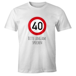 MoonWorks Print-Shirt Herren T-Shirt Geburtstag 40 Straßenschild Tempolimit Bitte langsam mit Print weiß M