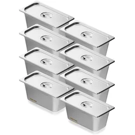 Vevor 8er-Pack Hotelpfannen, 1/3 Anti-Stau-Dampfpfanne mit Deckel, 0,8 mm dicke Edelstahl-Dampftischpfanne, 6 Zoll tiefe kommerzielle Tischpfanne, Catering-Aufbewahrungspfanne für Lebensmittel, für Industrie und Wissenschaft
