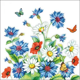 Ambiente Home Ambiente Servietten Papier 33x33cm 3-lagig Cornflower Kornblumen Blau Rot Weiss 33 x 33 cm