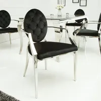 Riess Ambiente Eleganter Stuhl MODERN BAROCK schwarz Samt mit Armlehnen und Zierknöpfen chrom