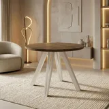 Runder Esstisch Ausziehbar 100–140 cm mit Weißen Holzbeinen aus Buchenholz – Moderner Ausziehtisch für Esszimmer, Küche und Wohnzimmer – T... - Dunkelbraun