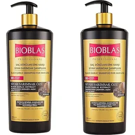 BIOBLAS 2x Bioblas Schwarzer Knoblauch Shampoo 1000ml Anti Haarausfall für Frauen und Männer, Geruchlos,