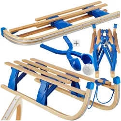 tectake® Holzschlitten, klappbar, solide Stahlkufen, 37,5 x 109,5 x 31 cm, Belastbarkeit 130 kg