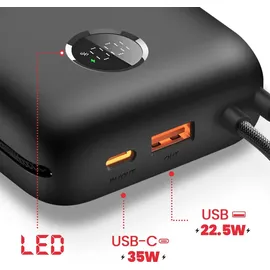 Swissten Swissten, Externer Akku 30000mAh Integrierte USB-C Lightning-Kabel LED-Anzeige, Schwarz