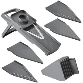 Metaltex Slice-V Universalreibe mit 5 Einsätzen und Fingerschutz, Grau