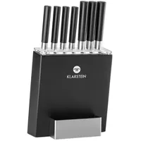 Klarstein Kitano - Messer-Set Messerblock, 8-teilig, Präzisionsklingen, Rostfreier Edelstahl, Holzblock, Schwarz