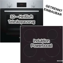 Bosch Backofen Teleskopauszug 3D-Heißluft + Induktionskochfeld Booster autark 60 cm