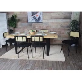 Mendler 6er-Set Esszimmerstuhl HWC-K88, Lehnstuhl Stuhl, Holz Poly-Rattan Metall Bouclé ~ Stoff/Textil schwarz