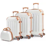 LALAHO Kofferset 4 teilig Hartschale, Koffer Set aus ABS, Reisekoffer mit Rollen Groß, Hartschalenkoffer Set, Koffer & Trolleys mit Kosmetikkoffer | Beige-Braun