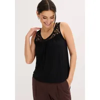 bonprix Shirttop lässige Passform, ärmellos, aus elastischem Viskosejersey und Spitze schwarz XL (48/50)