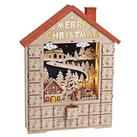 Adventskalender Haus mit Beleuchtung aus Holz - B38 x T9 x H49 cm