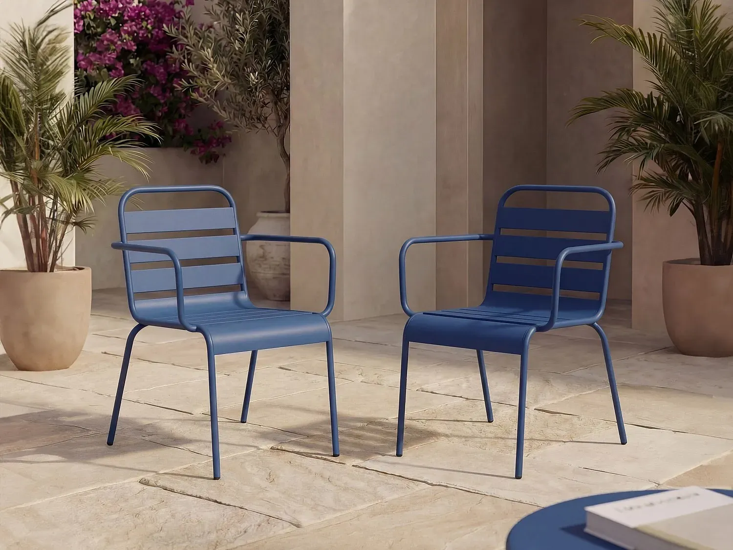 Gartensessel stapelbar 2er-Set - Metall - Dunkelblau - MIRMANDE von MYLIA