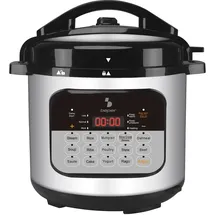Beper P101COS002 Schnellkochtopf 6 Liter, 15 Kochprogramme, Schongarer, 24-Stunden-Timer, 3 Druckstufen, Warmhaltefunktion, 10 Sicherheitssysteme, 1000 W